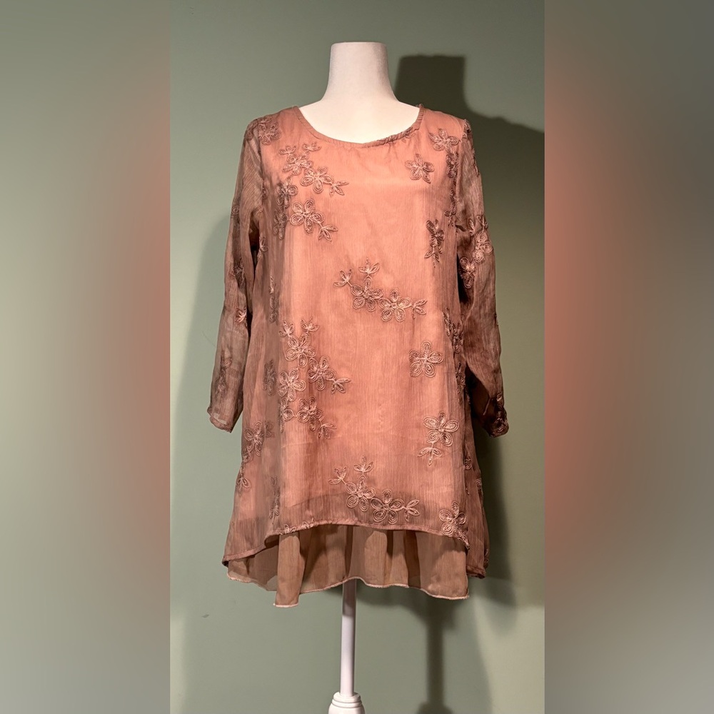 Boho tunic top/dress salmon/tan NWOT Size M